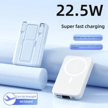 WINSWAY WANSWAY Bracket Convenient Magnetic Power Bank 10000mAh, 22.5W Super Fast Charging, Screen Digital Display, Built-In Dual Wire Type C And USB Interface Wired And Wireless Two In One, Can Charge 5 Devices At The Same Time, Suitable For Digital Electronic Devices Such Android Phones. - Blue - View 6