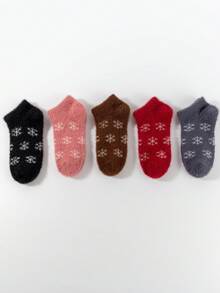 5 đôi tất ngắn nhung ấm áp thoải mái hình hoa băng giá cho nữ mùa đông - Nhiều màu - Xem 1