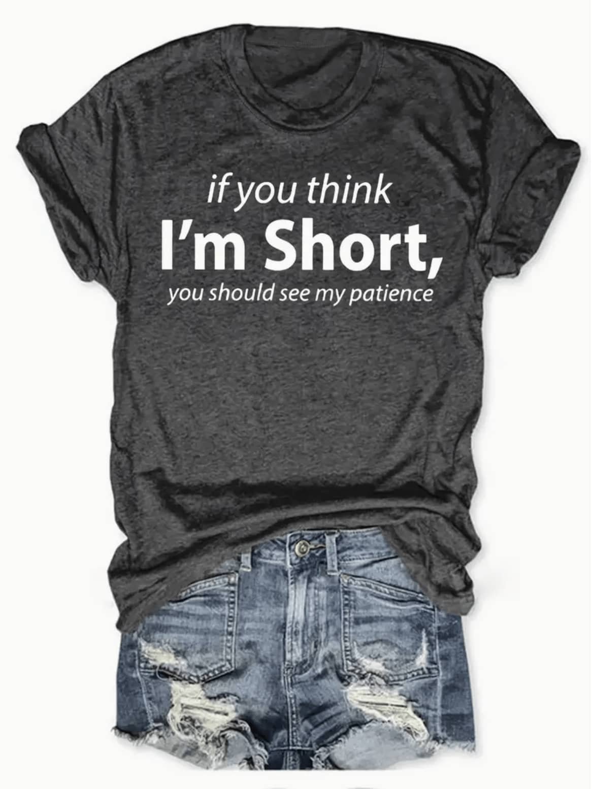 Funny Printed Tight-Neck T-Shirt, Spring And Summer Casual Short-Sleeved T-Shirt, Women's Wear - 深灰色 - 查看 1