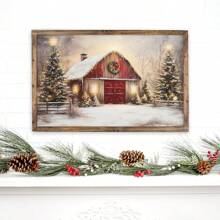 1 件迷人红色谷仓圣诞帆布艺术、冬季墙壁装饰、圣诞装饰、房间装饰、圣诞装饰品、圣诞礼物、客厅完美节日和周年纪念装饰帆布材料 - 带框 - 彩色 - 查看 1