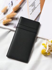 Lång smal plånbok för kvinnor, moderiktig kuvertväska med 12 kortfack, tryckknappsknäppning, vertikal researrangör i PU-läder