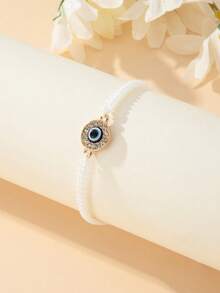 1pc Unisex Adjustable Gemstone Demon Eye Bracelet - White - View 4