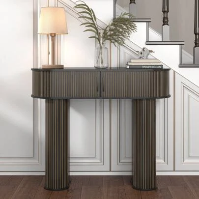 Round Console Table, Mid Century Modern Console Table, Sofa Table, Narrow Entryway Table For Hallway Living Room