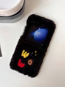 1 pieza Funda protectora con diseño de galaxia y letra "Wow" adorable y de moda compatible con teléfonos plegables Samsung//OPPO, Funda para teléfono de invierno - Negro - Ver 5