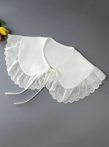 1 件荷叶边假领披肩，休闲百搭宫廷风复古领口肩部装饰，适合女性全年穿着 - 白色 - 查看 10