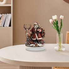 1 件圣诞老人与驯鹿圣诞装饰 - 2D 亚克力小雕像，适合家庭和办公室节日装饰，带支架 - 彩色 - 查看 2