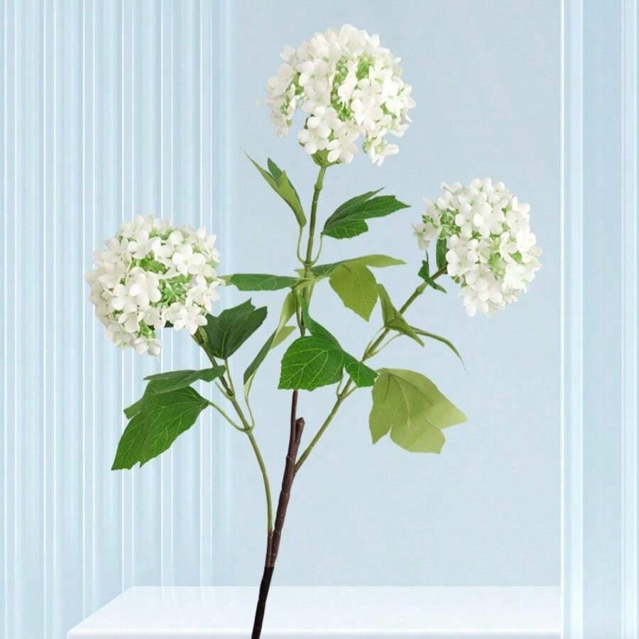 1pc Artificial Flowers, A Bunch Of Artificial Flowers With Three Flower Balls. Suitable For Wedding Ceiling Layout Simulation. Evergreen Scene Multi-Purpose, For The Scene Environment To Provide A Beautiful Atmosphere Simulation Bouquet Suitable For Home Decoration Business Occasions Office Meetings And Other Scenes - 白色 - 查看 1