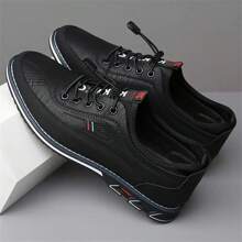 Men's Fashionable Breathable Soft Soled Shoes With Elastic Laces, Suitable For Outdoor Walking And Driving Valentines - 黑色 - 查看 4