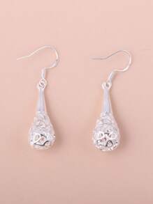 1 Pair Fashionable Silver Hollow Ball Design Earrings