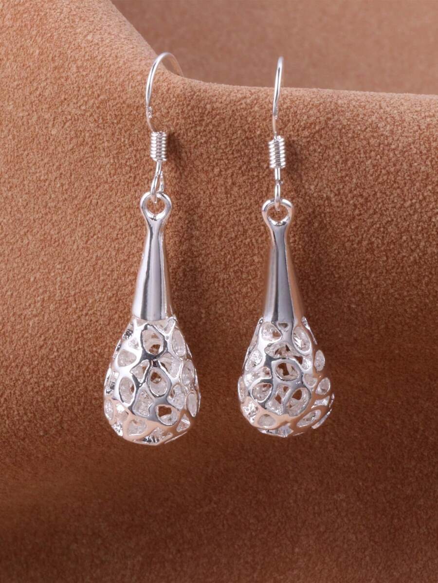 1 Pair Fashionable Silver Hollow Ball Design Earrings