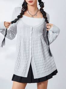 Women's Vintage Cable Knit Sweater Y2k Casual Long Sleeve Square Neck Button Down Solid Color Loose Pullover Jumpers Knitted Tops Retro Y2K Fairy Grunge Knitwear Aesthetic Clothes 2000s Streetwear - Màu Xám nhạt - Xem 4
