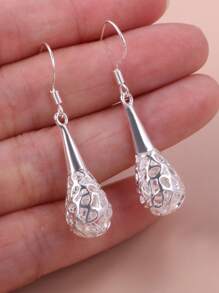 1 Pair Fashionable Silver Hollow Ball Design Earrings