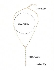 1 chiếc vòng cổ chữ Y đính đá Zirconia hình trái tim thanh lịch và mặt dây chuyền hình chữ thập, quà tặng cho phụ nữ trong tiệc tùng, đám cưới và buổi tối, mùa thu/đông - Vàng - Xem 8