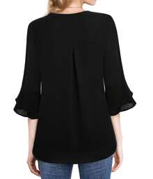 Women's Tops Fashionable Casual Three-Quarter Bell Sleeve Shirt Double Layer Chiffon Work Tunic Shirt - màu đen - Xem 2