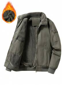 男士潮流时尚户外休闲运动飞行加厚夹克外套带保暖内衬，冬季保暖 - 軍綠色 - 查看 1