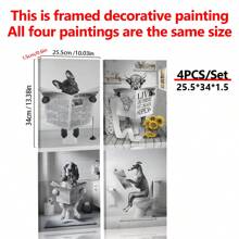 4 bức tranh về chó, tranh in và vải canvas về bò Glen, chú bò Glen vui nhộn ngồi trên tường phòng tắm đọc báo, tranh tường dành cho người yêu chó, trang trí phòng khách, áp phích treo tường trang trí phòng, trang trí phòng ngủ, vải canvas (có khung) - Nhiều màu - Xem 4