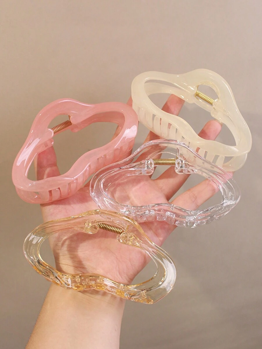 4pcs/1pc Women Delicate Shiny Plastic Cloud Design Hair Clips, 12cm/4.72in, Pink, Beige & Transparent Champagne Color, Elegant, Simple, Minimalist, Solid & Ombre, Suitable For Daily, Casual, Party, Commute, Vacation, Tie Hair, Ponytail, Bun, Face Washing, Makeup, Outfit Matching Hair Claws Claw Clips Hair Jaw Clip Hair Clamps Hair Clutch Hair Catcher Clip Fall Winter Hair Accessories For Women Summer Beach - Multicolor - View 1
