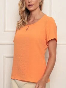 DUOUNO MODAS - SHORT SLEEVE BLOUSE IN COMFORTABLE DUNAS FABRIC WITH DROP DETAIL ON THE NECKLINE - WOMEN'S BLOUSES - 橘色 - 查看 3