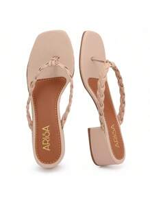 Flip-Flop Sandal With 4.5cm Block Heel Versatile Clog Flip-Flop - Beige - View 3