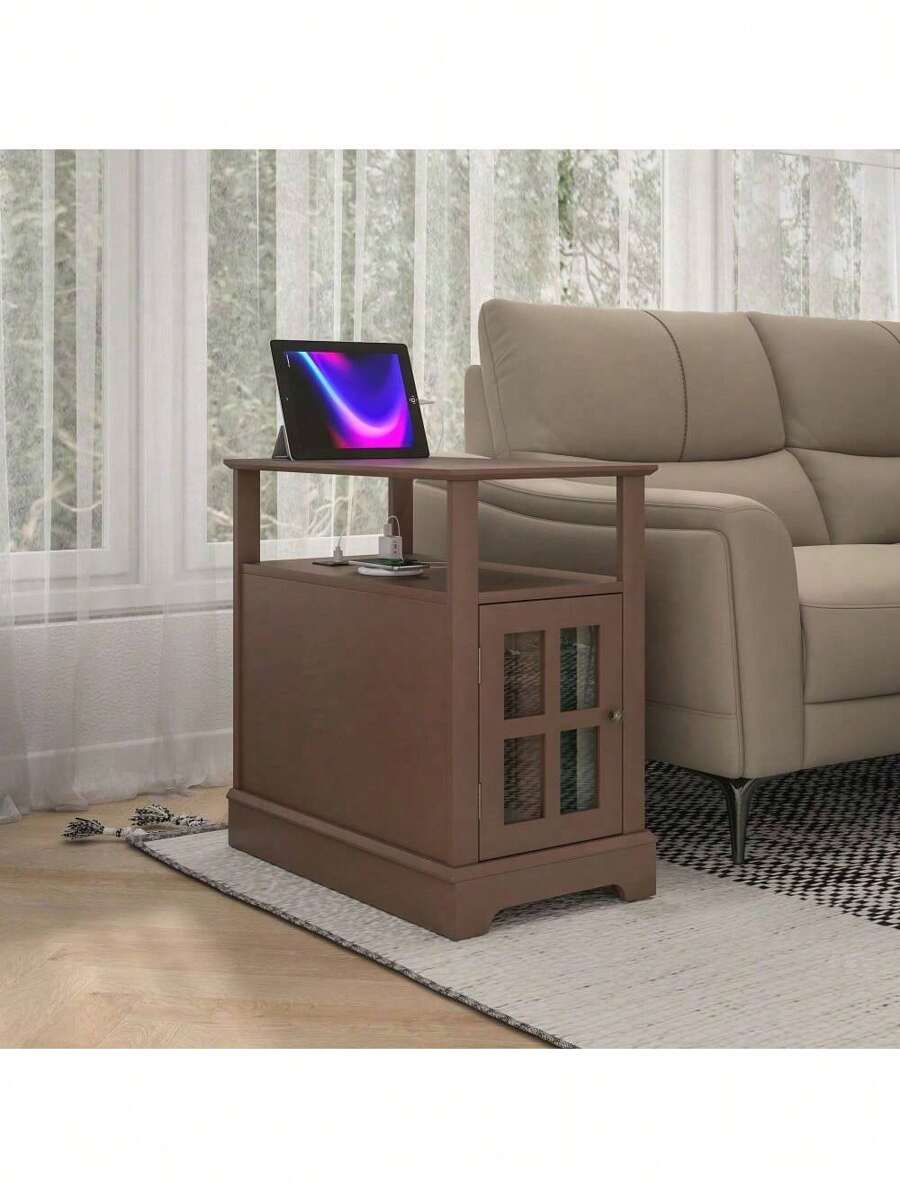 End Table With Charging Station, Narrow Side Table With USB