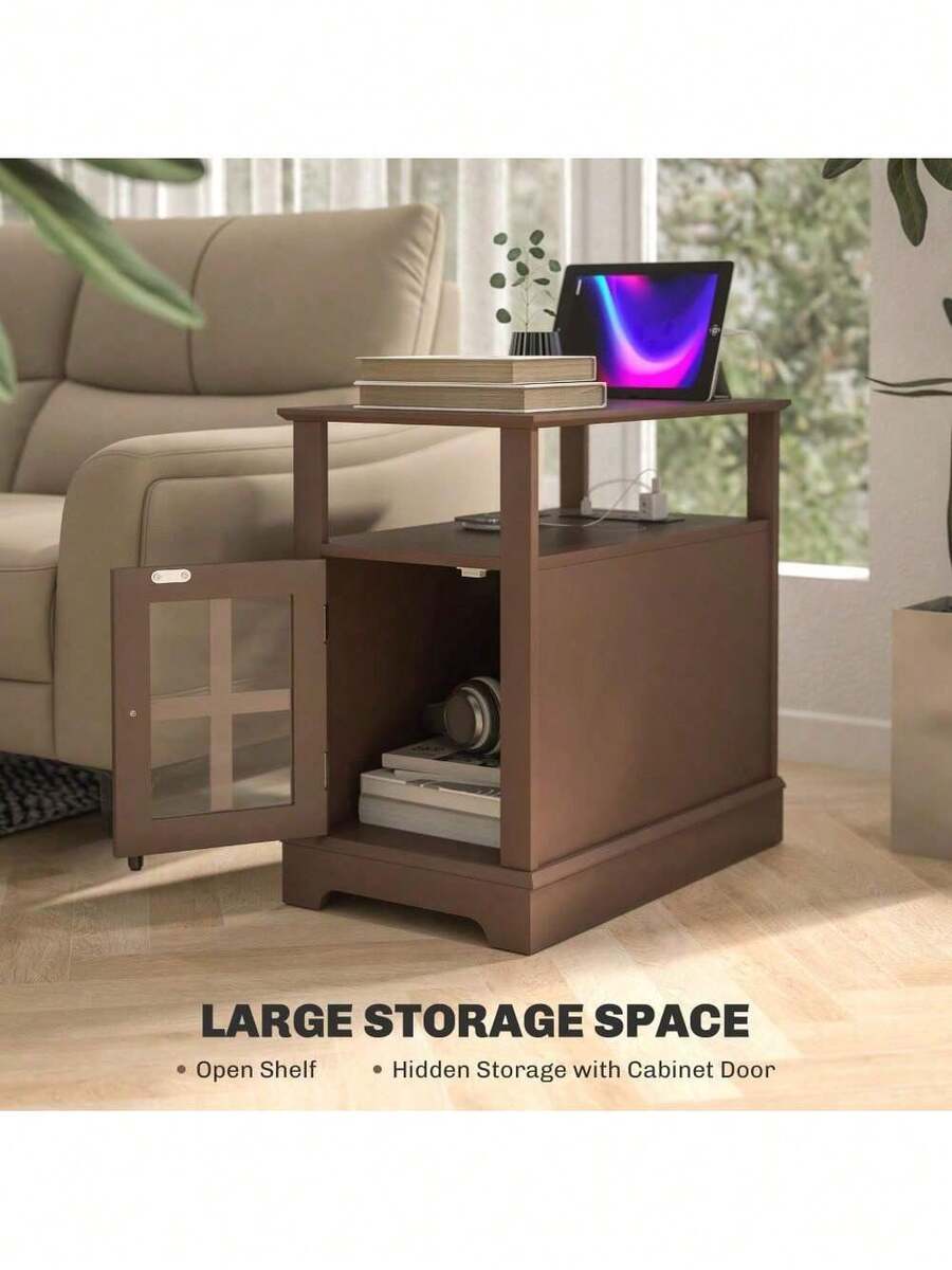 End Table With Charging Station, Narrow Side Table With USB