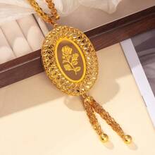 1pc Vintage Rose Pattern Oval Square Pendant Necklace Is Suitable For Ladies To Wear For Daily Holiday Parties Valentines,Mom,Mother,Mother's Day,Gift