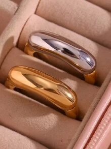 MamacitaSlay 1 件欧美极简主义独特小众钛钢18K镀金撞色创意粗线笑脸戒指 - 戒指 - 查看 5