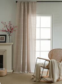 1 rèm vải gingham jacquard, vải dệt kim jacquard phong cách đồng quê giản dị với tua rua màu kem, rèm trang trí nhà cửa thích hợp cho trang trí ngày lễ, đám cưới, khách sạn, nhà hàng, phòng khách, phòng ngủ, nhà bếp, cửa ra vào bốn mùa - Màu cà phê - Xem 5
