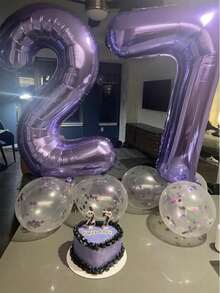 40 英寸数字气球氦气铝箔聚酯薄膜气球生日派对宴会装饰，生日数字气球，生日派对拍照道具数字气球，派对背景装饰气球 - 紫色 - 查看 5