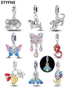 STYFNE 1 件 S925 镀银动物主题吊坠首饰，包括大象、蝴蝶、老虎、狗、萤火虫、向日葵、龙，手工制作的女性日常小礼物，DIY 配饰 - 銀色 - 查看 1