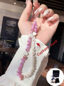 Customized Phone Lanyard With Colorful Crystal Beads, Pearls And Letter Charms, Personalized With Name, Slogan, Date, Suitable For Birthday, Anniversary, Gift Giving And Wearing