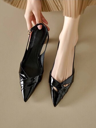 Fall/Winter Commuting Women's High Heels Pointy Toe Cross-Strap Design Hollow Patent Leather Party Pumps, Wine Red Cap-Toe Heels,Elegant