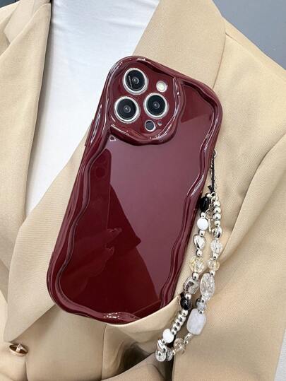 1pc Winter Wine Red TPU Shockproof Phone Case With Electroplated Wrist Strap, Minimalist Design Compatible With IPhone X, XR, XS Max, 11, 12, 13, 13 Pro, 13 Pro Max, 14 Pro Max, 15, 15 Pro, 15 Plus, 15 Pro Max, 16, 16 Pro, 16 Plus, 16 Pro Max, IPhone 17, IPhone 17 Air, IPhone 17 Pro, IPhone 17 Pro Max