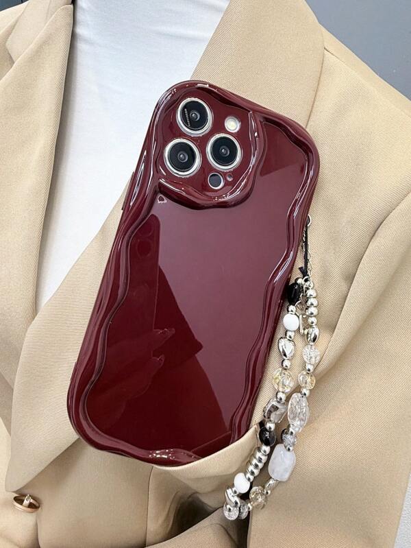 1pc Winter Wine Red TPU Shockproof Phone Case With Electroplated Wrist Strap, Minimalist Design Compatible With IPhone X, XR, XS Max, 11, 12, 13, 13 Pro, 13 Pro Max, 14 Pro Max, 15, 15 Pro, 15 Plus, 15 Pro Max, 16, 16 Pro, 16 Plus, 16 Pro Max, IPhone 17, IPhone 17 Air, IPhone 17 Pro, IPhone 17 Pro Max