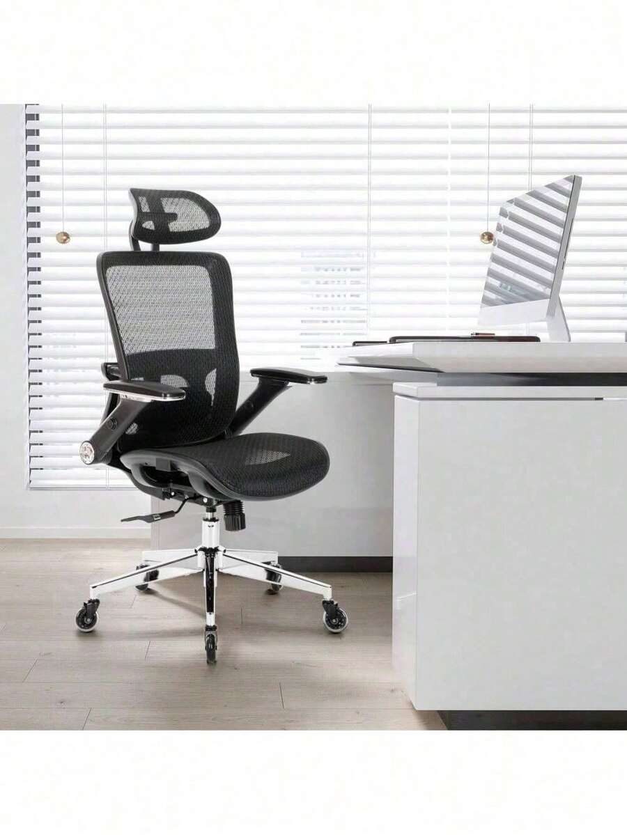 GREY Ergonomic Mesh Office Chair, High Back Adjustable Headrest With