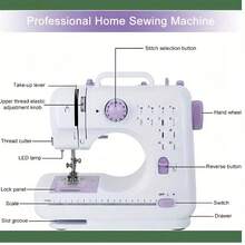 Máquina de coser mini para máquinas de coser portátiles con 12 patrones de puntada incorporados, ligera, pedal de pie de 2 velocidades - Morado - Tipo de Enchufe A USA (110-127V) - Ver 11