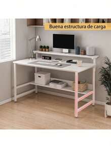 Escritorio Office Para Home Ejecutivo Estudiantil 110x45 Cm Escritorio Minimalista,escritorio Para Computadora Con Marco De Soporte,escritorio Industrial Con Estante De Almacenamiento - Blanco - Ver 2