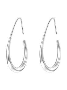 Elegant Stainless Steel Hollow Water Drop Design Hoop Earrings, Suitable For Women Casual Wear