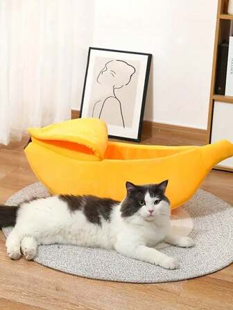 Universal Washable Cartoon Cat House Pet Mat - Soft Winter Warmth, Adorable Banana Nest Design, Easy Clean, Perfect For Your Furry Friends