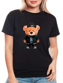 Women's Baby Look T-Shirt Well Dressed Teddy Bear - Tumblr Style / NEW RELEASE - 黑色 - 查看 1