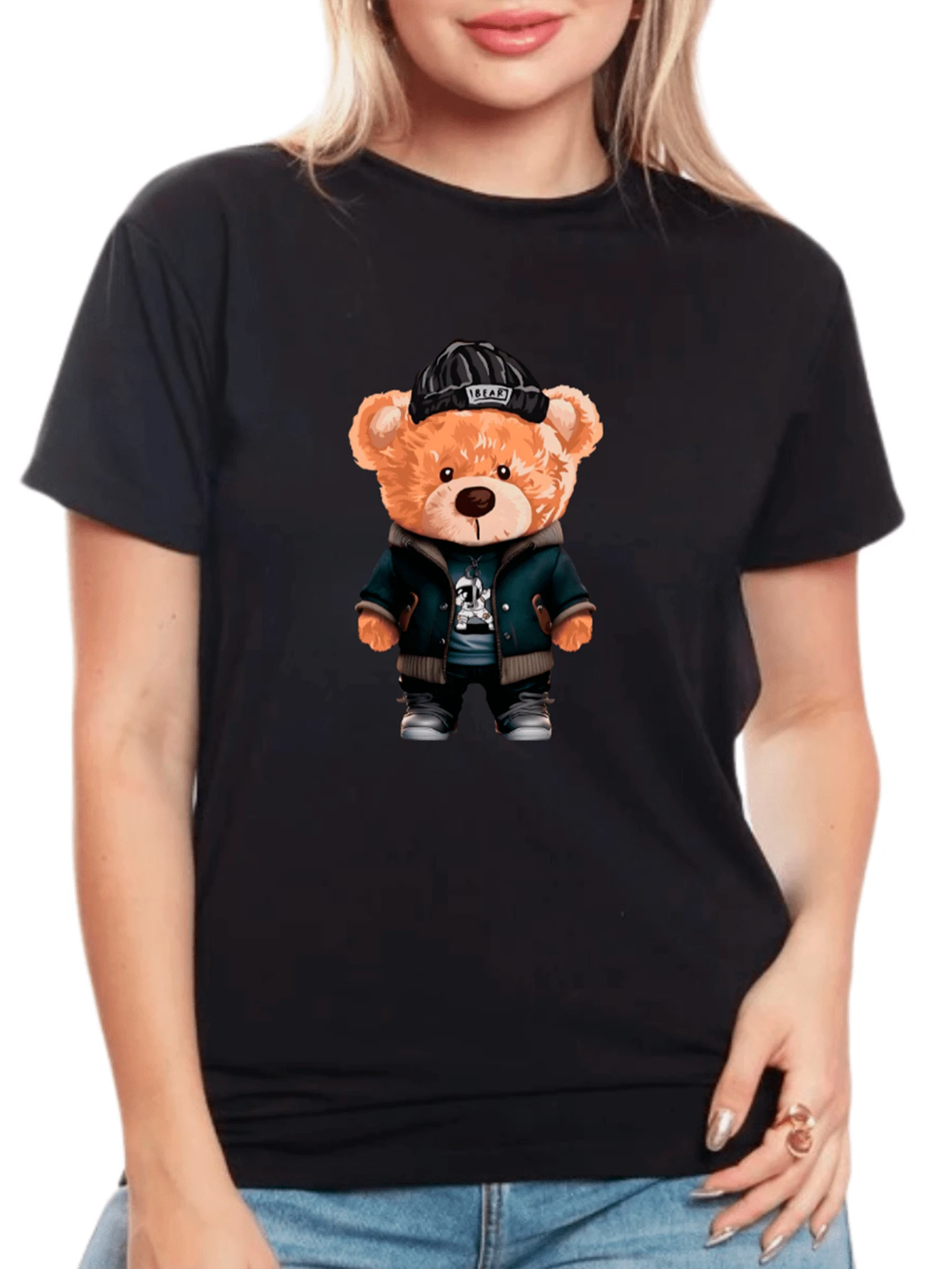 Women's Baby Look T-Shirt Well Dressed Teddy Bear - Tumblr Style / NEW RELEASE - 黑色 - 查看 1