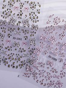 Miếng dán móng tay họa tiết da báo quyến rũ cho cô gái thời trang, ruy băng in da báo màu hồng phong cách ngọt ngào & miếng dán móng tay hình nơ nhỏ - Nhiều màu - Xem 4
