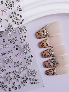 Miếng dán móng tay họa tiết da báo quyến rũ cho cô gái thời trang, ruy băng in da báo màu hồng phong cách ngọt ngào & miếng dán móng tay hình nơ nhỏ - Nhiều màu - Xem 3