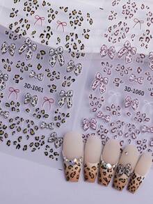 Miếng dán móng tay họa tiết da báo quyến rũ cho cô gái thời trang, ruy băng in da báo màu hồng phong cách ngọt ngào & miếng dán móng tay hình nơ nhỏ - Nhiều màu - Xem 1