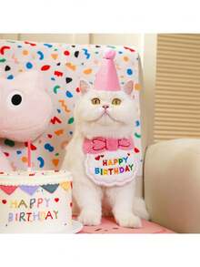 宠物可爱生日套装帽子围巾口水巾围兜猫狗狗生日帽子配饰 - 彩色 - 查看 8