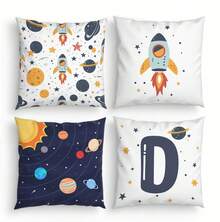 Arte e Cores 4 Decorative Pillow Covers Astronaut Rocket With Initial Name For Boy's Bedroom - 45 X 45cm - D - 查看 2
