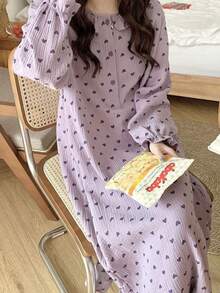 柔美女孩风格碎花日式女式睡袍/睡衣，轻便睡衣裙，时尚家居服，适合春夏秋季 - 彩色 - 查看 6