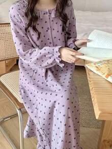 柔美女孩风格碎花日式女式睡袍/睡衣，轻便睡衣裙，时尚家居服，适合春夏秋季 - 彩色 - 查看 8