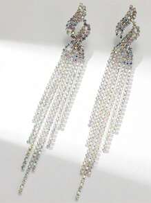 1 对奢华闪亮长流苏耳环，时尚女士 - AB白 - 查看 5