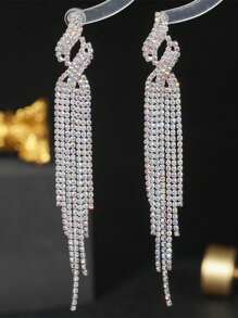 1 对奢华闪亮长流苏耳环，时尚女士 - AB白 - 查看 4